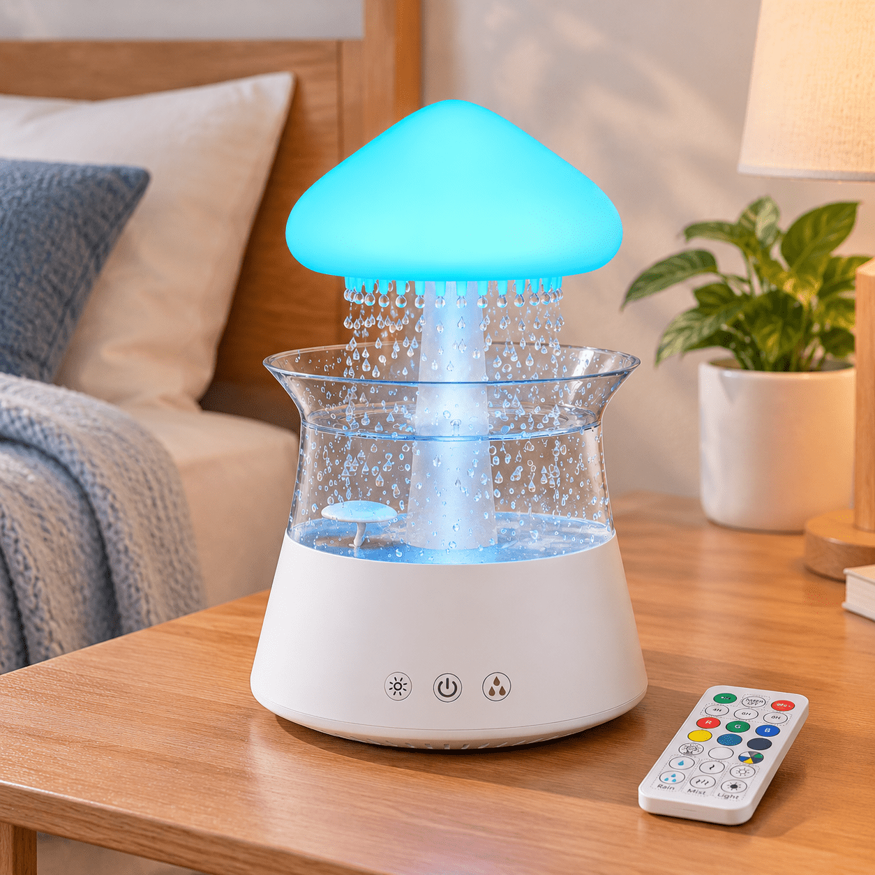 Cloud Rain Water Drip Humidifier with Remote, Mushroom Lamp and White ...