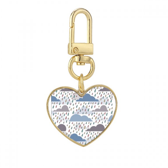 Cloud Rain Weather Drip Pattern Gold Heart Keychain Metal Keyring Holder