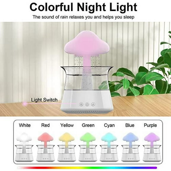Cloud Rain White Noise Humidifier for Bedroom & Large Room with Remote Controlled Waterfall Lamp & Rain Sounds