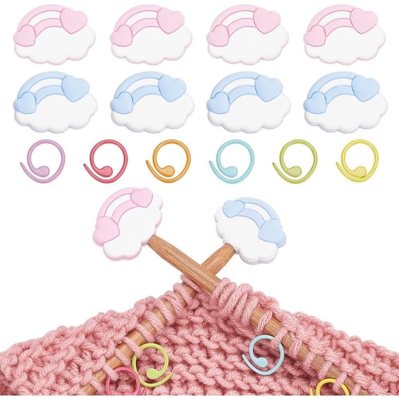 Cloud Rainbow Knitting Needle Point Protectors Knitting Needle Stoppers with Baking Painted Zinc Alloy Stitch Marker Rings