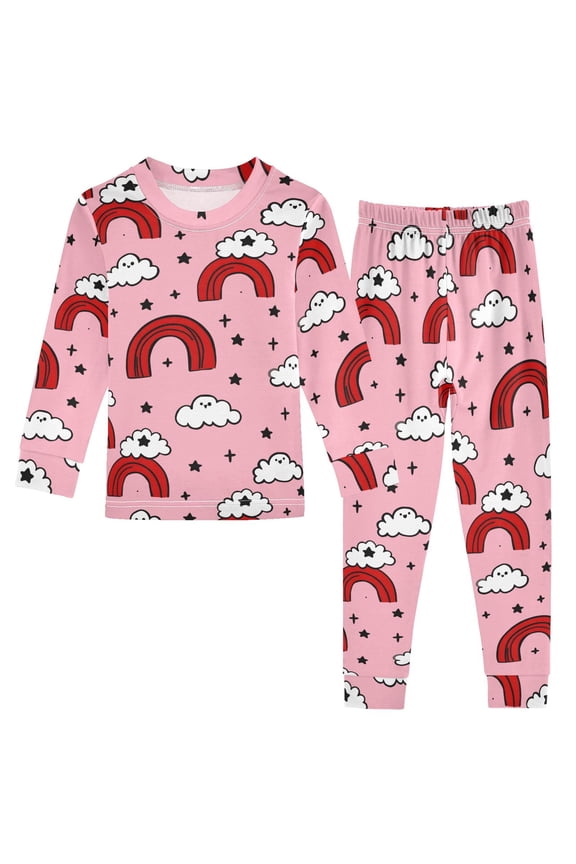 Cloud Rainbow Pattern Cotton Pajamas 2 Piece Set Sleepwear Soft and Comfortable Homewear Nightwear