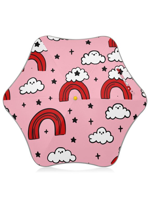 Cloud Rainbow Pattern Kids Umbrella Rain Umbrella Clear Grip Handle Folding Umbrellas UV50+ 35in
