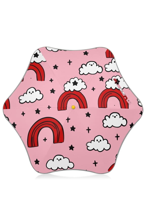 Cloud Rainbow Pattern Kids Umbrella Rain Umbrella Clear Grip Handle Folding Umbrellas UV50+ 35in