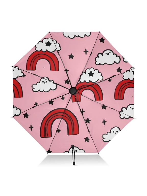 Cloud Rainbow Pattern Umbrella Folding Sun Umbrella Travel Auto Open Close Large UV50+ 40in