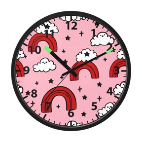 Cloud Rainbow Pattern Wall Clock 12 Inch Voice Activated Night Light Silent Non Ticking