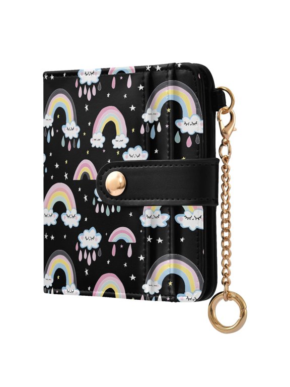 Cloud Rainbow Small Wallet for Women RFID Blocking Bifold PU Leather Credit Card Holder with Zipper Coin Pocket Compact Cute Travel Purse Magnetic Snap 7 Card Slots