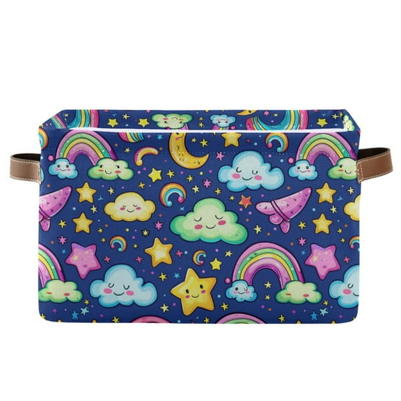 Cloud Rainbow Star Moon Storage Bins with Handle Fabric Organizer Basket Foldable Box 1 Pack 14.2x10.2x8.3