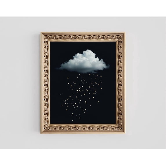 Cloud Raining Stars Gold Foil Print Dark Academia Wall Art Vintage Dark ...