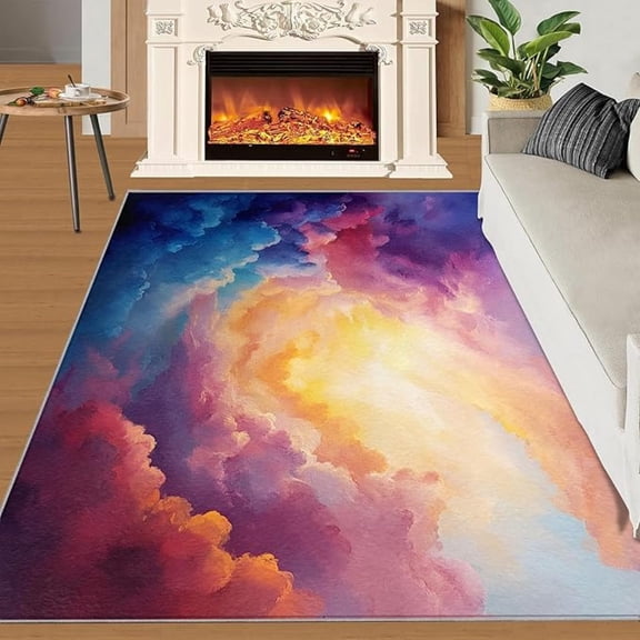 Cloud Rug, Fantasy Clouds Rugs For Bedroom, Colorful Clouds Area Rugs For Living Room, Washable Carpet, Cloud Home Decor 1x2ft