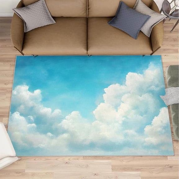 Cloud Rugs for Living Room, Sky Rug, Landscape Rugs for Bedroom, Low Pile Non Slip Washable Indoor Carpet & Home Decor 1x2ft