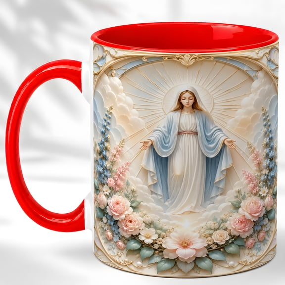 Cloud Sacred Woman Coffee Mug, Floral Devotional Mug, Ceramic 11 oz