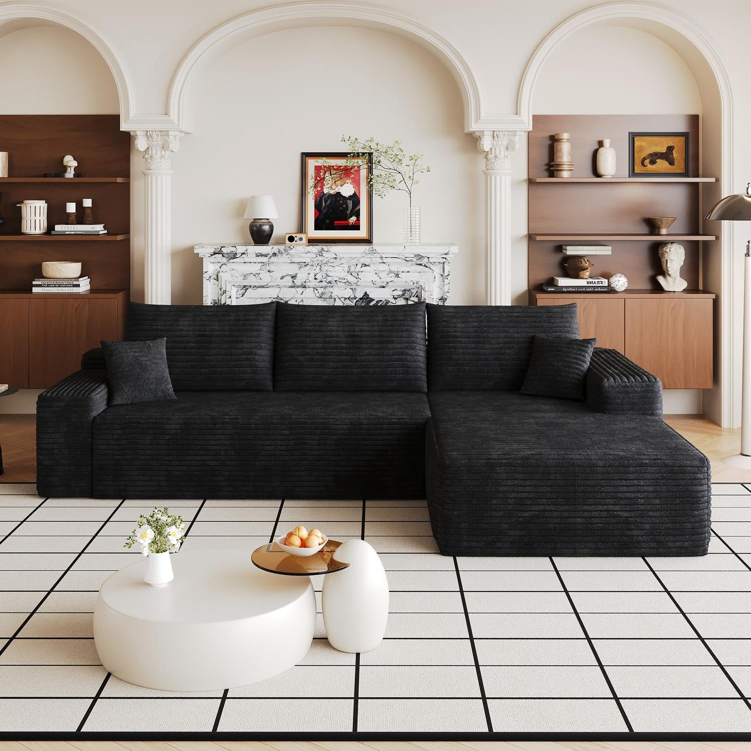 Cloud Sectional Couch 107-Inch with L-Shape Chaise and Deep Seat, Modular Sofa and Corner Couch for Living Room Bedroom, No Assembly Required, Black