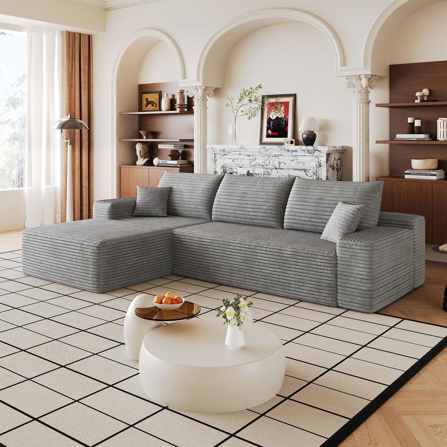 Cloud Sectional Couch 107-Inch with L-Shape Chaise and Deep Seat, Modular Sofa and Corner Couch for Living Room Bedroom, No Assembly Required, Gray