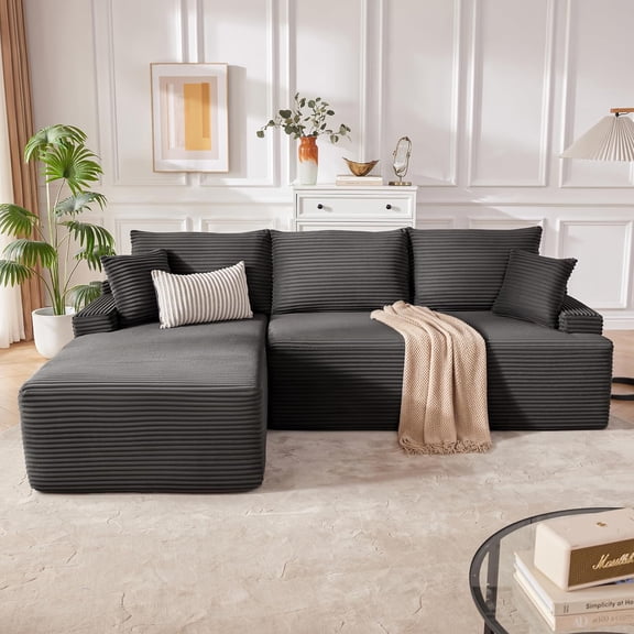 Cloud Sectional Couch, Boneless Sofa for Living Room, Fluffy Comfy Couch with Deep Seat, Modular Sectional Sofa with L-Shaped Chaise, No Assembly Required, Dark Grey