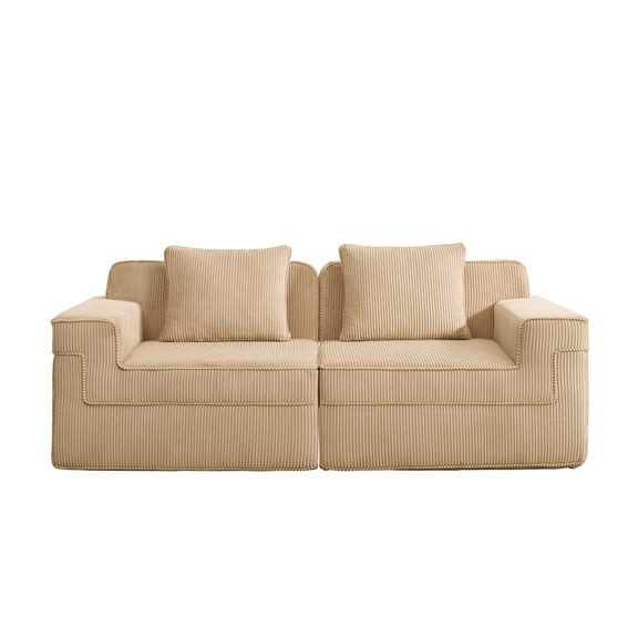 Cloud Sectional Couch, Camel Corduroy No-Assembly Loveseat for Small Spaces
