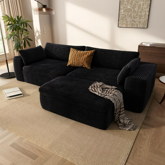 Cloud Sectional Couch with L-Shape Chaise,Modern Modular Sofa with Deep Seat, Upholstered Couches for Living Room Bedroom,No Assembly Required, Black (Corduroy Fabric)