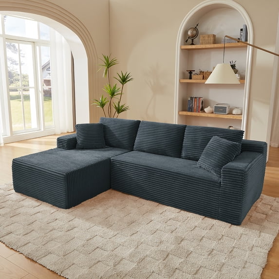 Cloud Sectional Couch,Modern Modular Sleeper Sectional Sofa with Deep Seat,Corduroy Boneless Couches with L-Shape Chaise for Living Room, Bedroom, Apartment (Dark Grey, Left Facing Chaise)