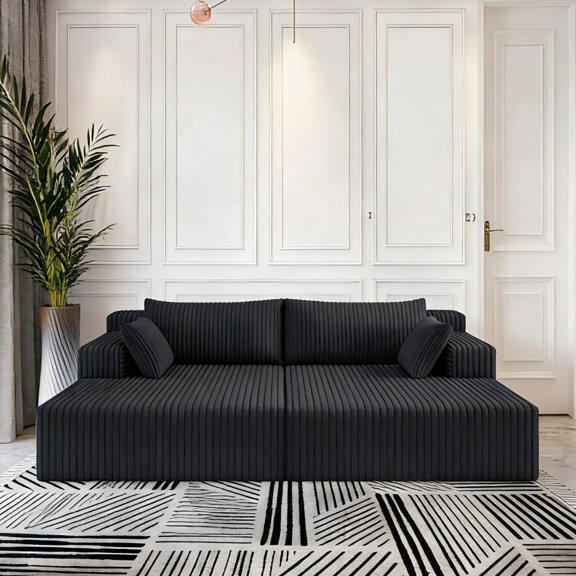 Cloud Sectional Couch with Shape Chaise - Modern Modular Sofa with Deep Seat, Plush Corduroy Fabric Upholstered Couches for Living Room Bedroom, No Assembly Required