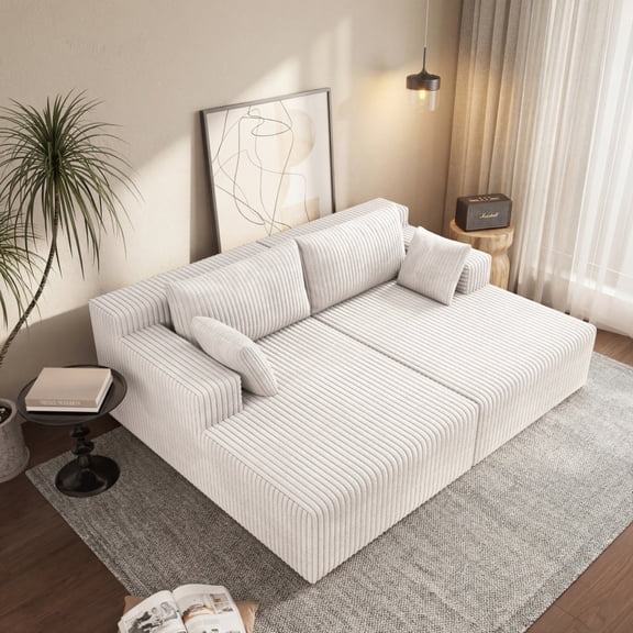 Cloud Sectional Couch with Chaise, Modern Modular Deep Seat Sofa, Upholstered Couches for Living Room & Bedroom, No Assembly Required,Ancient White