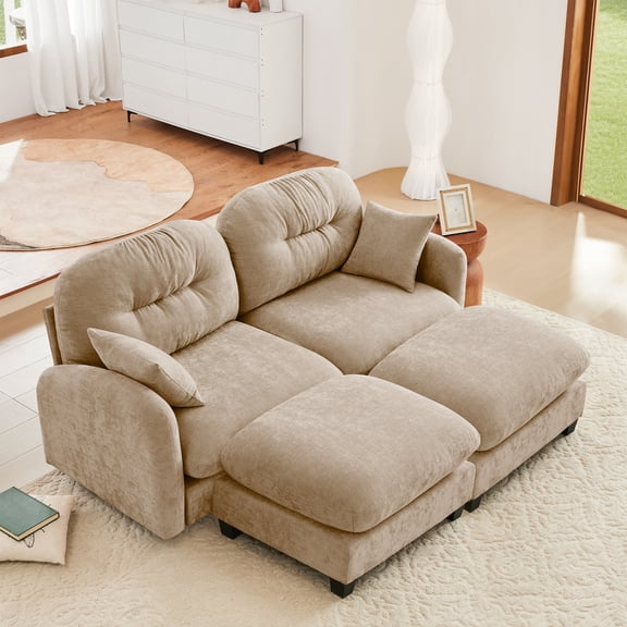 Cloud Sectional Couches, Camel Premium Chenille, Soft Throw Pillows, Tufted Cushion Backrest, High-Density Foam Ergonomic Design, Easy Install, for Bedroom
