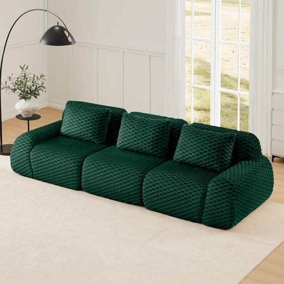 Cloud Sectional Couches for Living Room, Boneless Couch Modular Sectional Sofa, Modern Deep Seat Sofa with Pillows, 3 Seater Comfy Floor Couch for Bedroom, No Assembly Required,Green