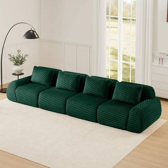 Cloud Sectional Couches for Living Room, Boneless Couch Modular Sectional Sofa, Modern Deep Seat Sofa with Pillows, 4 Seater Comfy Floor Couch for Bedroom, No Assembly Required,Green