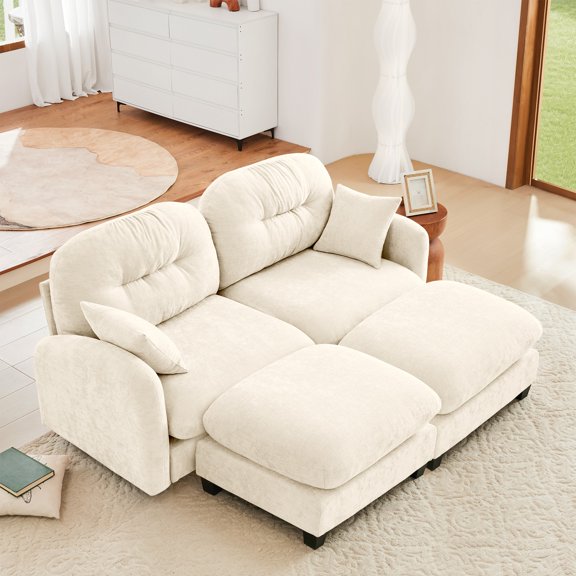 Cloud Sectional Couches, Premium Chenille Fabric Paired with Soft Throw Pillows, Tufted Cushion Backrest Design High-Density Foam Ergonomic Design Easy Install Elegant Armrests, Fits Bedrooms (Beige)