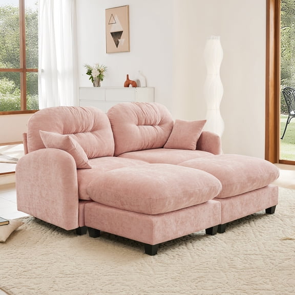 Cloud Sectional Couches,Premium Chenille Fabric Paired With Soft Throw Pillows,Tufted Cushion Backrest Design High-Density Foam Ergonomic Design Easy Install Elegant Armrests,Fits Bedrooms,Pink
