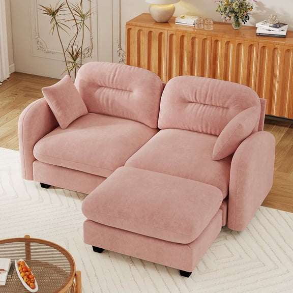 Cloud Sectional L-Shaped Chenille Couch With Ottoman,Tufted Cushion Backrest Design High-Density Foam,Pink