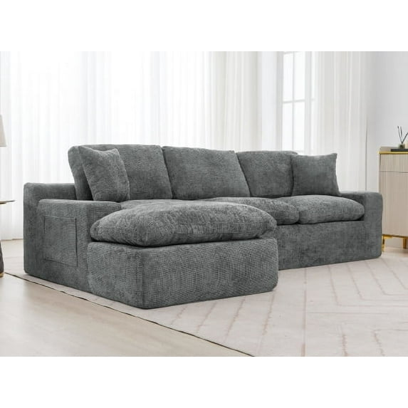 Cloud Sectional Sofa 107.9" Grey Chenille - Flexible Modular L-Shape Couch with Double-Layer Cushions & Side Pockets for Living Room Comfort
