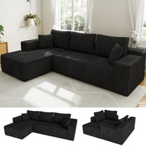 Cloud Sectional Sofa with Left L-Shaped Chaise 104", 3-Seater Modular Couch, Plush Corduroy Fabric Deep Seat, No Assembly for Living Room Black