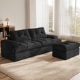 thumbnail image 1 of 85" Modular Sectional Sofa for Living Room, L-Shaped Corduroy Cloud Couch with Ottoman, Two-Layer Cushion, No Assembly Boneless Sofa, Black, 1 of 7
