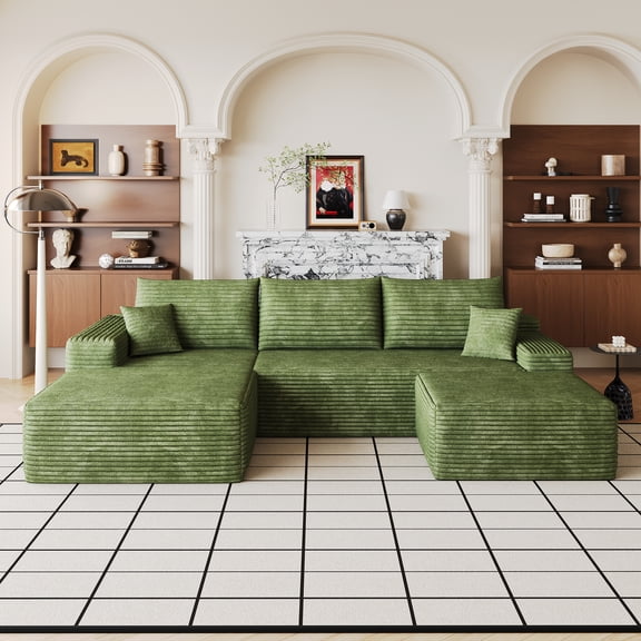 Cloud Sectional Sofa with Ottoman, U Shaped Modular Couch, Deep Seat Corner Sofa for Living Room, No Assembly, Green