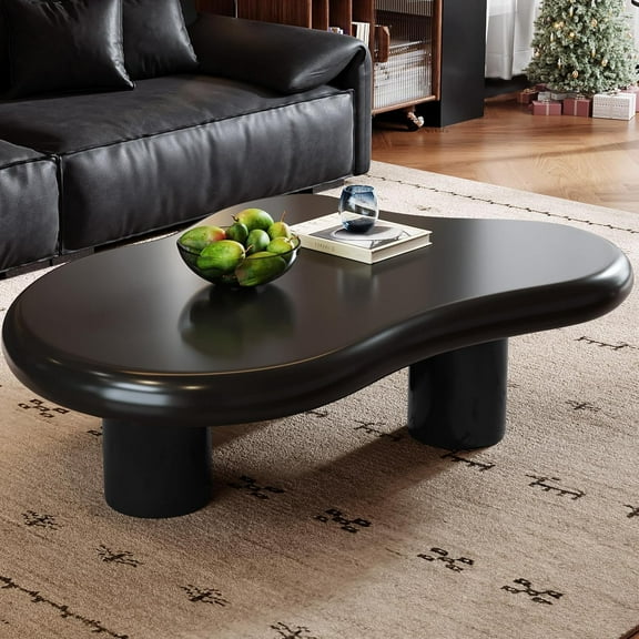 Cloud Shape Coffee Table, 41" Modern Cute End Table for Living Room, Bedroom, Cartoon Indoor Center Table with 3 Legs, Easy Assemble, Black