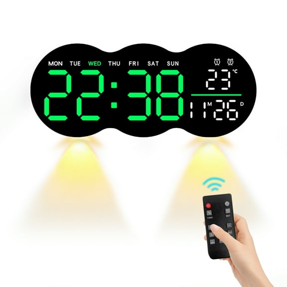 Cloud Shape LED Digital Alarm Clock with Remote Control, Night Light, Temperature Display, Dual Alarms - Wall/Tabletop Electronic Clock 2808