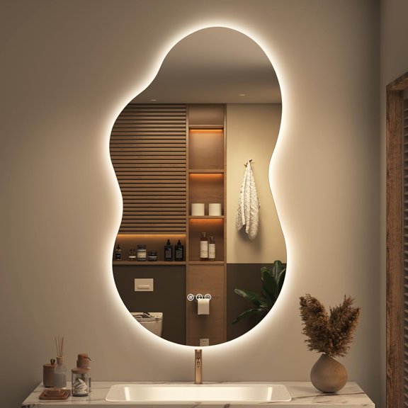 Cloud-Shaped Backlit LED Bathroom Vanity Mirror with 3-Color Dimmable Lighting Anti-Fog Memory Function Tempered Glass 36"L x 20"W