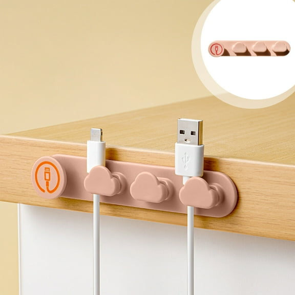 Cloud Shaped Cable Holder | Desktop Charging Cable Organizer | Home Office Cord Management | Adhesive Wire Clip Stores Up to 8 Cables | White Pink Yellow