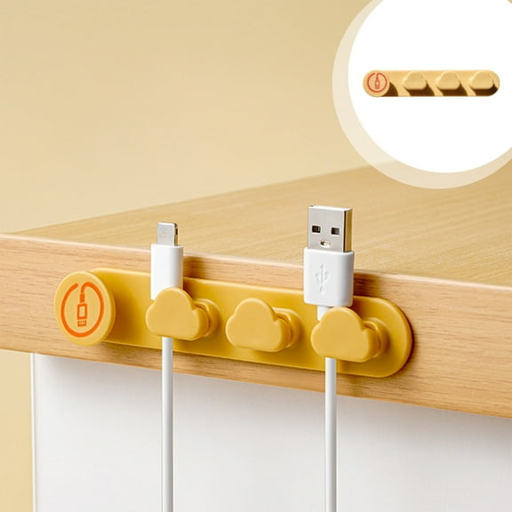 Cloud Shaped Cable Holder | Desktop Charging Cable Organizer | Home Office Wire Management | Adhesive Back | Stores Up To 8 Cables | White Pink Yellow