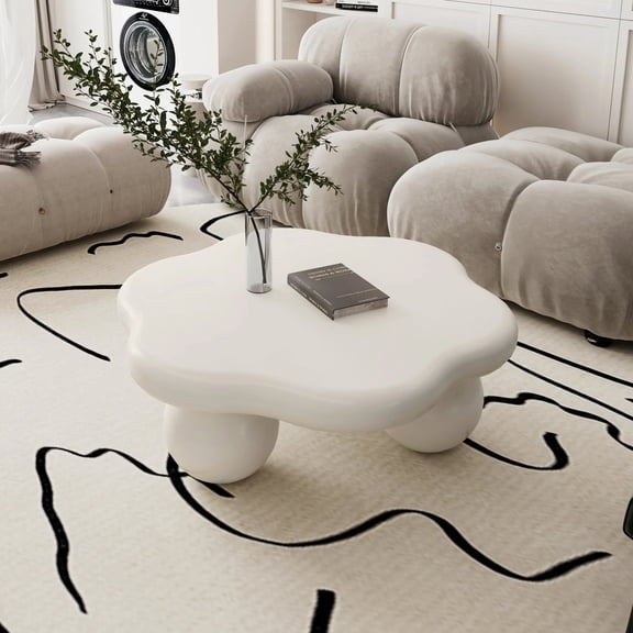 Cloud Shaped Coffee Table Spherical Legs Cream White Small Apartment