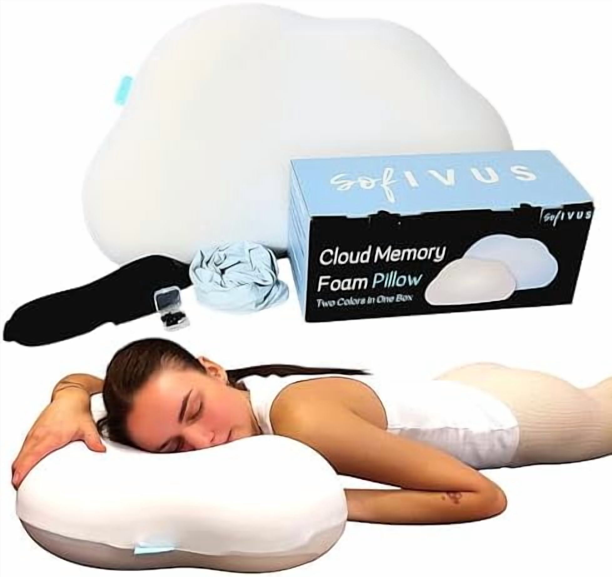 Cloud Shaped Contour Cervical Memory Foam Pillow with Additional Pillowcase - Soft Neck Support for Side Stomach Back Sleepers - Comfortable Slow Rebound Pillow with Ergonomic Design$$Bedding