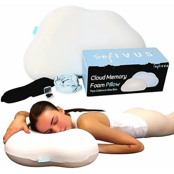 Cloud Shaped Contour Cervical Memory Foam Pillow with Additional Pillowcase - Soft Neck Support for Side Stomach Back Sleepers - Comfortable Slow Rebound Pillow with Ergonomic Design