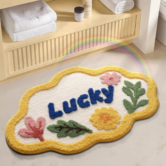 Cloud-Shaped Floral Bath Mat, 20x31 Inch Non-Slip Shaggy Rug, Ultra Absorbent Microfiber Bathroom Carpet, Machine Washable Soft Door Mat for Bathtub Bedroom