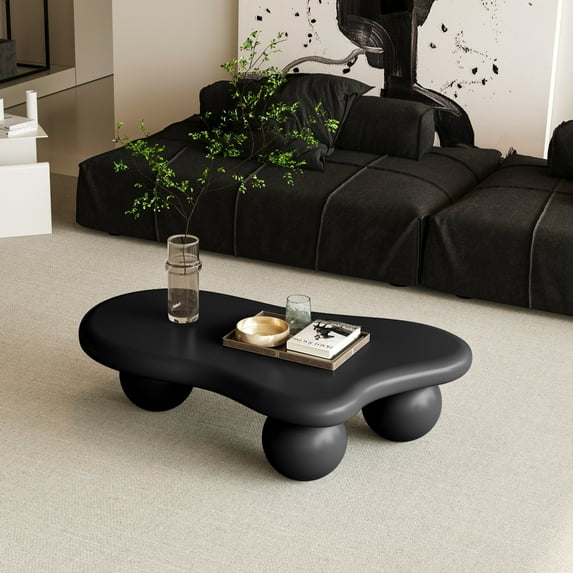 Cloud Shaped Low Coffee Table, Modern Design MDF End Table with Rounded Edges, Black for Living Room Bedroom Office