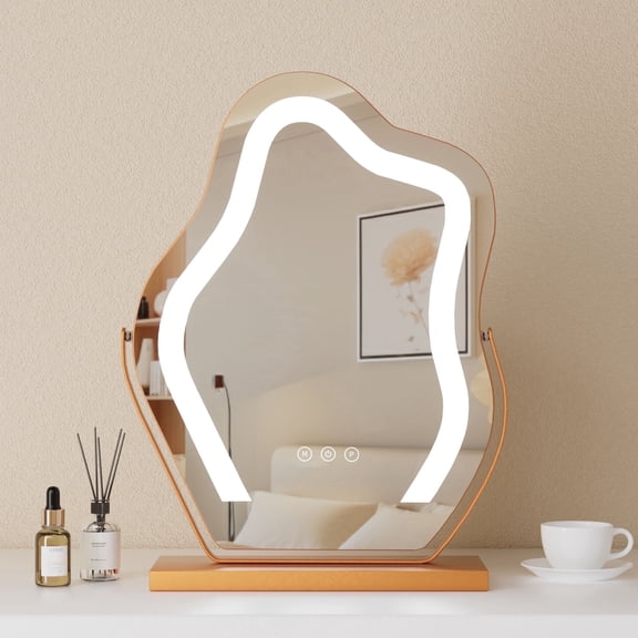 Odernirror Makeup Mirror with LED Lights, Cloud-Shaped Vanity Mirror, 360° Rotation, Gold