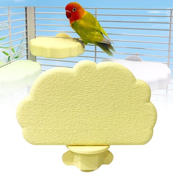 Cloud-Shaped Parrot Grinding Perch – Washable Bird Nail Care Platform with Screw Lock, Natural Cage Accessory for Parakeets, Lovebirds, Cockatiels, L, Light Yellow