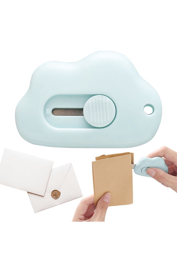 Cloud Shaped Retractable Letter Opener Keychain, Mini Envelope Cutter With Key Ring, Portable Pocket Mail Opener For Office And Home, Blue