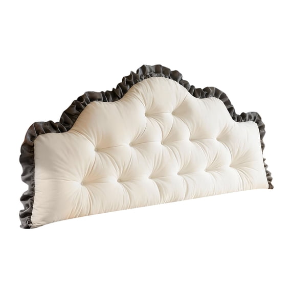 Cloud Shaped Ruffle Headboard Pillow Button Tufted Plush Reading Backrest Bolster Cushion For Bedroom Bed Decor(White-100cm)