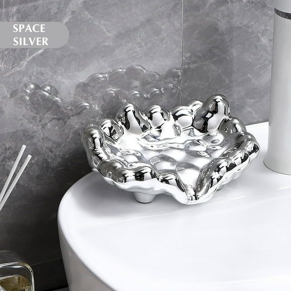 Cloud Shaped Soap Dish, Self-Draining Soap Holder with Anti-Slip Feet, Electroplated Plastic Soap Tray for Bathroom Shower Sink, Keeps Soap Dry and Counter Clean, Modern Decor