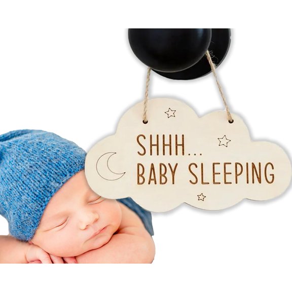 Cloud Shaped Wooden Door Sign Keep Quiet Baby Sleeping for Nursery House Exterior