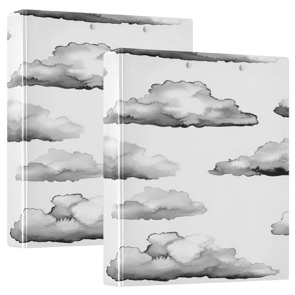 Cloud Sketch Pattern 12.4x10.6in PVC Round Ring Binder, D-Ring 3-Hole, Metal Clip, 200 Sheets